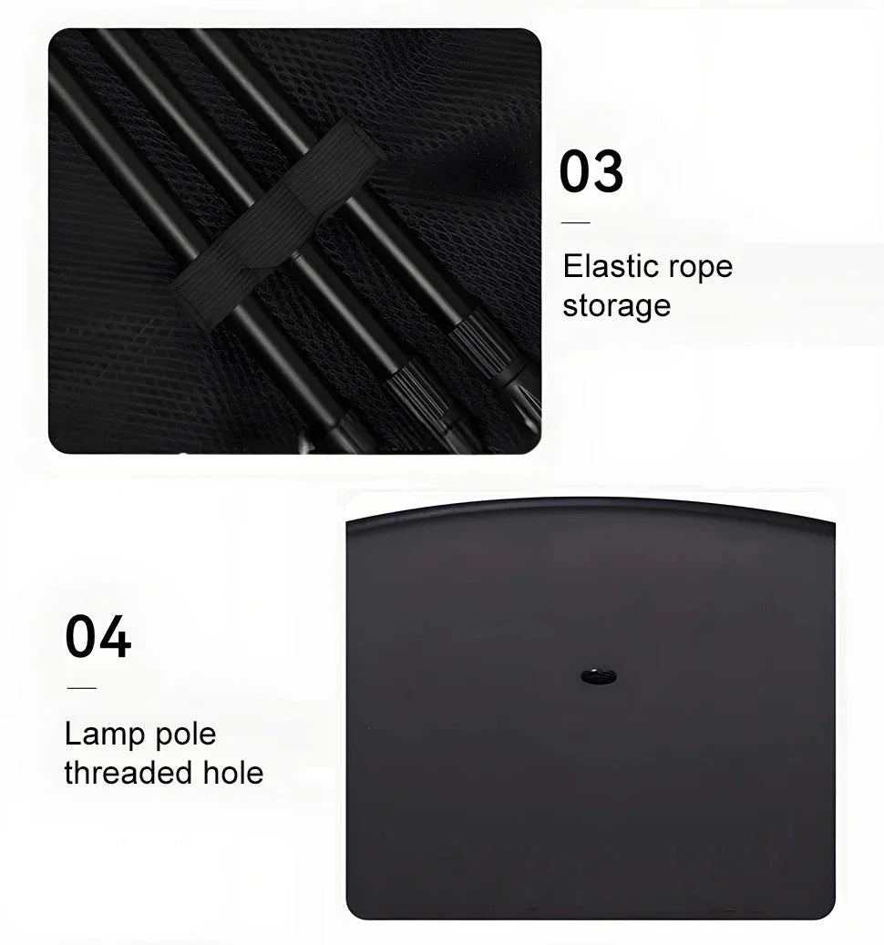 Adjustable ultralight portable camping round table with optional light stand, made from premium ABS and aluminium for durability and convenience