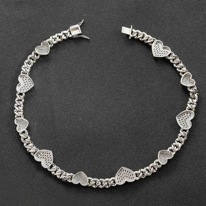 Platinum Cuban Link Chain Necklace with Zircon Mosaic Inlay, Offering Sophisticated Style and Lasting Durability