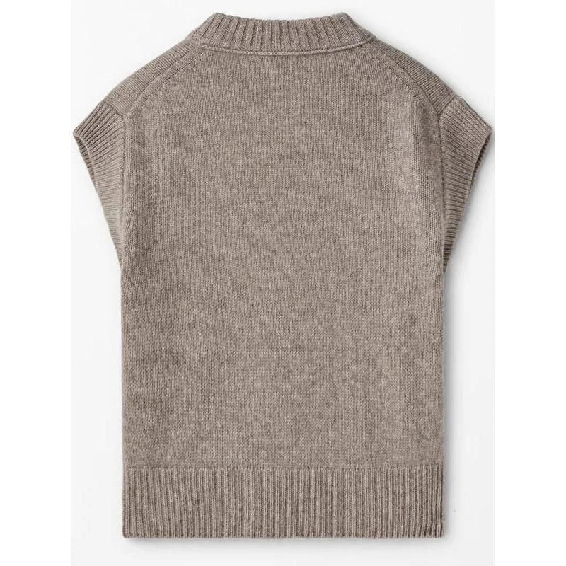 Chic Autumn/Winter Women's Soft Knitted V-Neck Vest in a classic solid colour, featuring a cosy turtleneck collar and sleeveless design for easy layering.