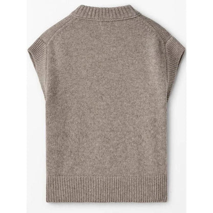 Chic Autumn/Winter Women's Soft Knitted V-Neck Vest in a classic solid colour, featuring a cosy turtleneck collar and sleeveless design for easy layering.