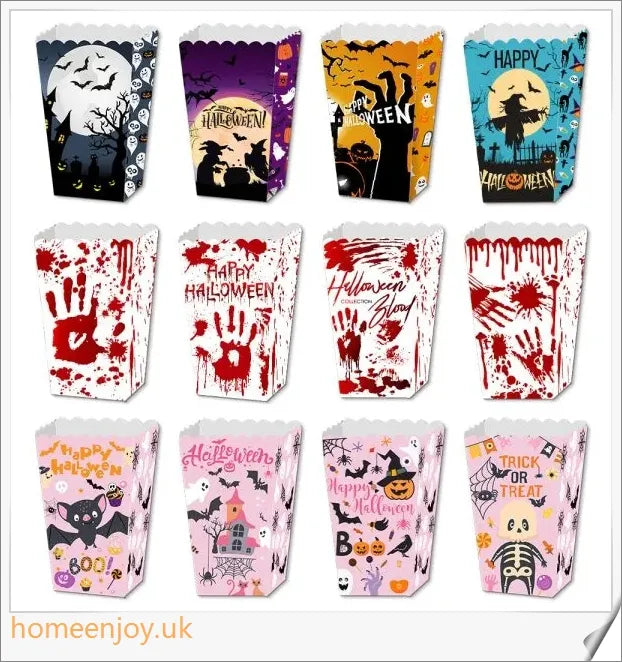 Creepop Halloween Popcorn Boxes with spooky designs, perfect for holding treats and creating a haunting atmosphere at your party