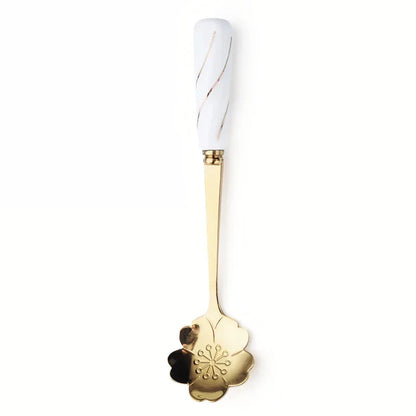 Elegant stainless steel flower teaspoon with ceramic handle in various colours and flower shapes