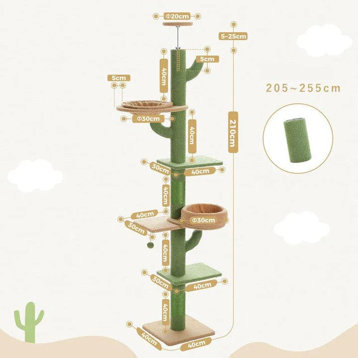 Adjustable Cactus Cat Tree with Multiple Platforms, Scratching Posts, and Cosy Nooks for Indoor Cats