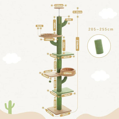 Adjustable Cactus Cat Tree with Multiple Platforms, Scratching Posts, and Cosy Nooks for Indoor Cats