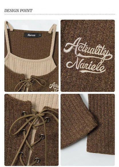 Elegant and cosy embroidered knit cardigan in grey and coffee colours, featuring long sleeves and a slim fit silhouette for stylish British women