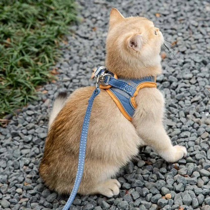 Cosy cat and dog harness and leash set in pink suede fabric for comfortable and stylish walks