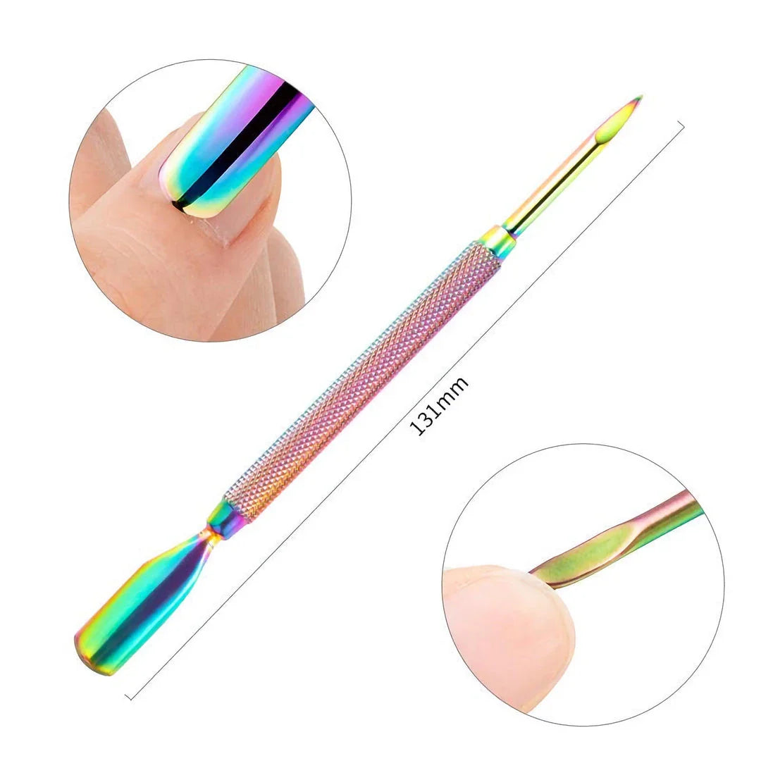 Chameleon Rainbow Dual-Ended Stainless Steel Cuticle Pusher for Salon-Quality Manicure at Home