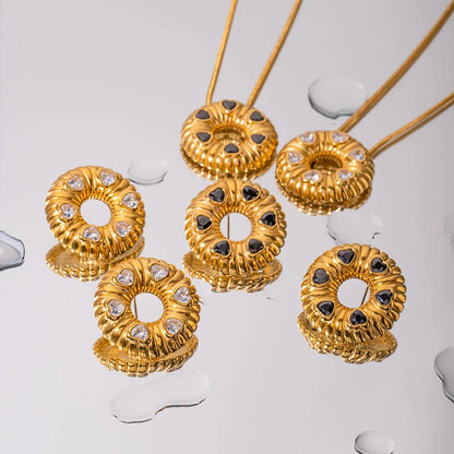 Elegant 18K gold plated minimalist jewellery set with O-shaped earrings and necklace, crafted from durable stainless steel for timeless style.