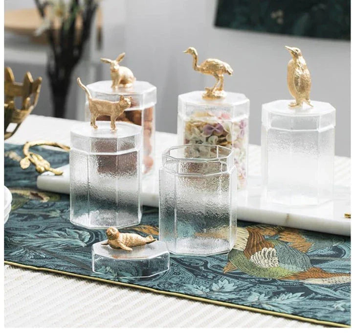 Premium glass food storage jar with a stylish rabbit-shaped lid, ideal for storing dry goods, snacks, and homemade preserves in the kitchen.