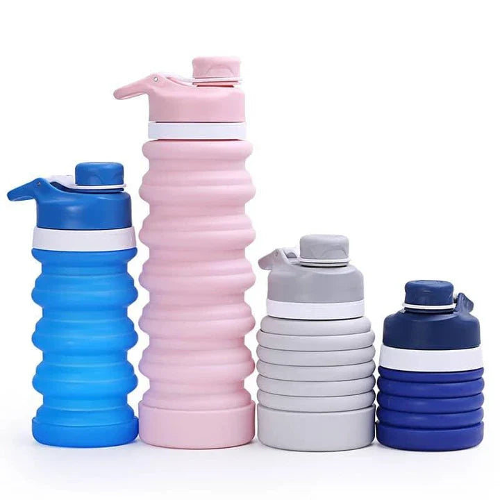 A portable, foldable silicone water bottle in a variety of stylish colours, perfect for eco-conscious Brits on the go.