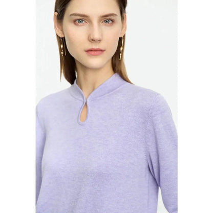Chic minimalist u-collar long sleeve pullover in green and purple colours, featuring elegant design and cozy materials