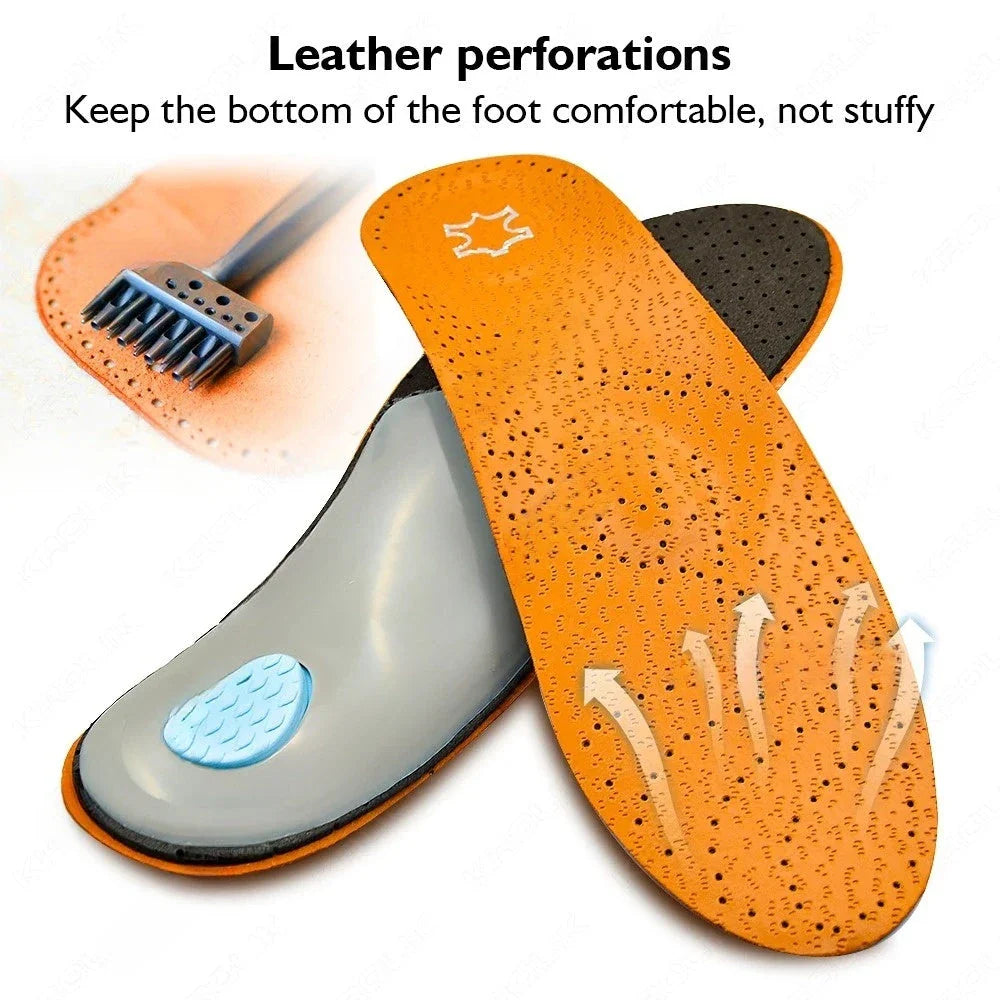 Premium Orthotic Leather Insoles with 3D Orthopaedic Design for Flat Feet and Arch Support