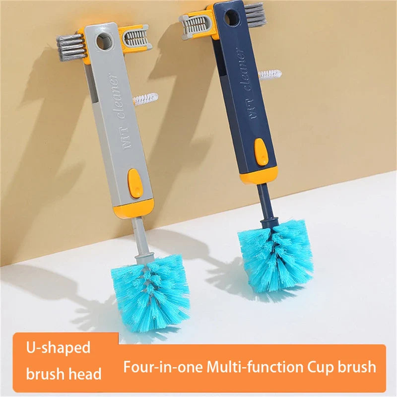 Trendha 4-in-1 Bottle Gap Cleaner Brush with U-shaped silicone scrubber, angled corner brush, and twisted wire gap brush for comprehensive cup and bottle cleaning