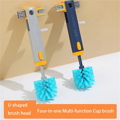 Trendha 4-in-1 Bottle Gap Cleaner Brush with U-shaped silicone scrubber, angled corner brush, and twisted wire gap brush for comprehensive cup and bottle cleaning
