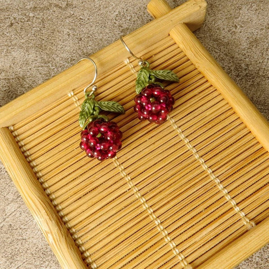 Raspberry Vintage Lacquer Earrings with Garnets - Elegant fruit-inspired design in a retro-chic style