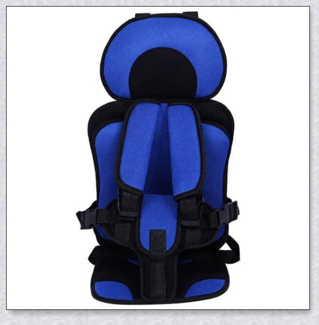 Adjustable infant car seat cushion with 5-point harness, plush padding, and foldable design for safe and comfortable travel with children