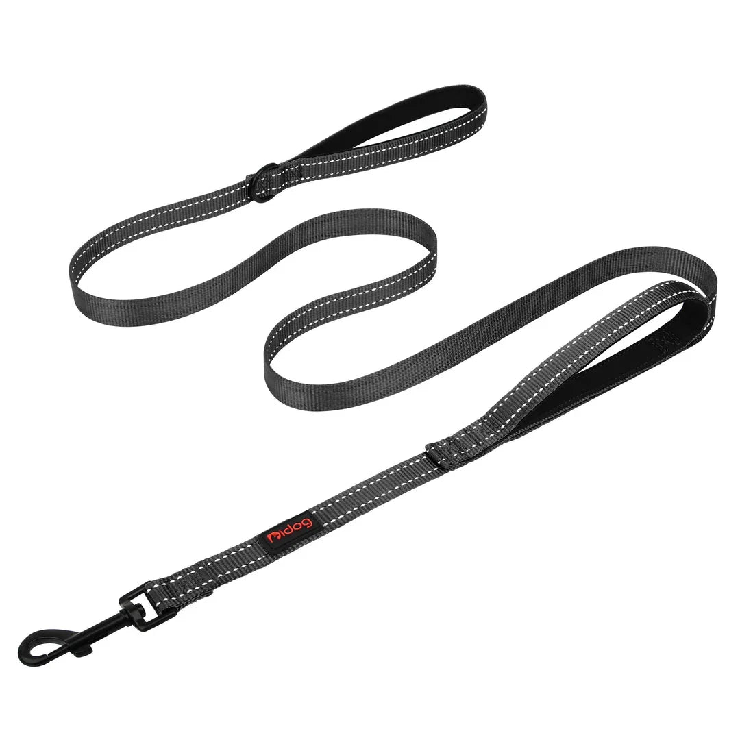 Durable 5ft reflective dog leash with padded dual handles for enhanced control and visibility during walks