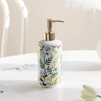 Ceramic Flower Soap Dispenser with elegant floral design for luxurious bathroom décor