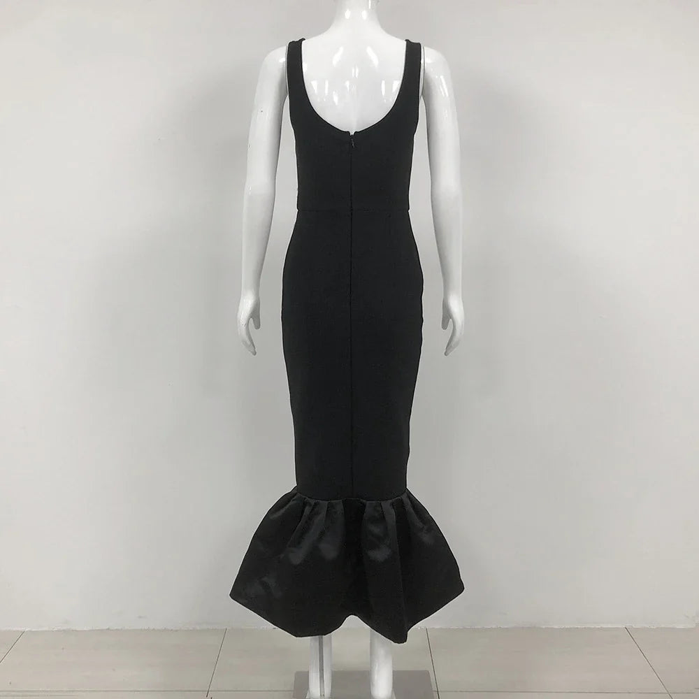 Elegant slim-fit beaded floral dress in black colour