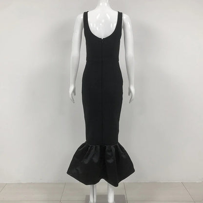 Elegant slim-fit beaded floral dress in black colour