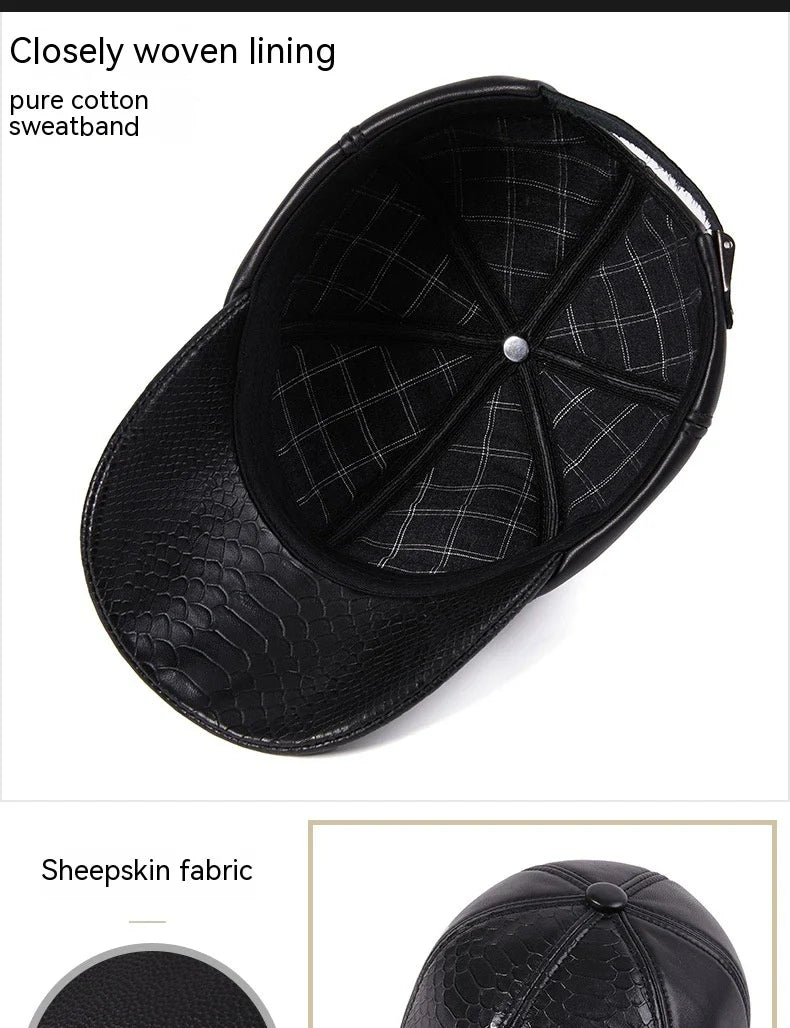 Premium leather hat with adjustable crocodile or snake pattern design, perfect for autumn and winter activities in the UK