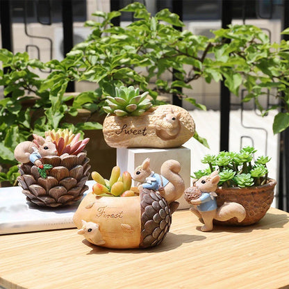 Cartoon Squirrel Succulent Flower Pot - Charming and Practical Home Decor Accessory