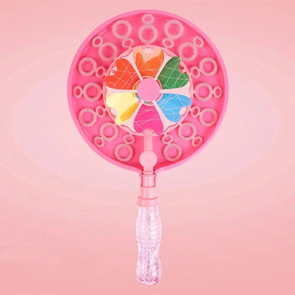 Colourful and durable bubble-blowing windmill wand for enchanting outdoor fun