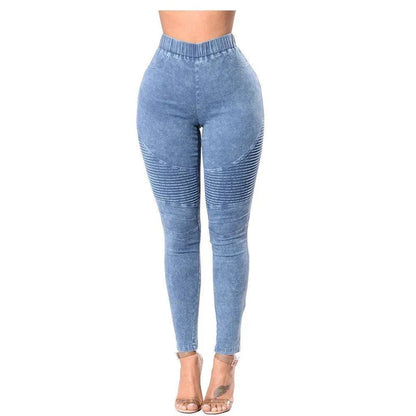 Flattering high-waisted denim jeans with a unique crinkled finish and lift-and-tuck technology for a sculpted, confident rear