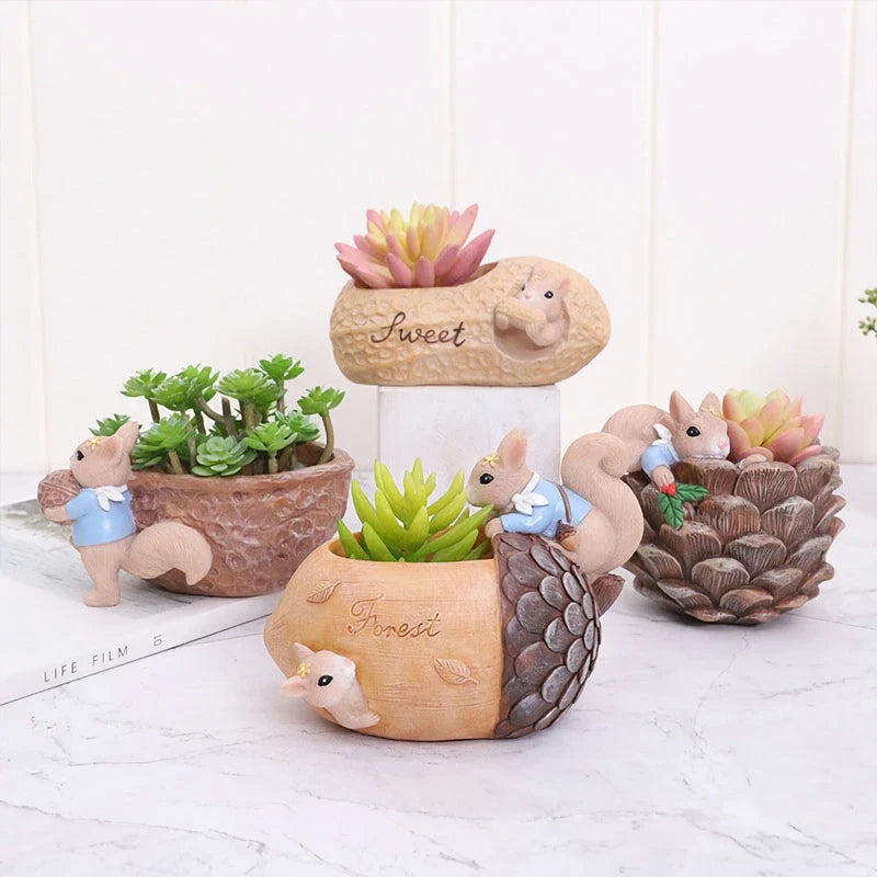 Cartoon Squirrel Succulent Flower Pot - Charming and Practical Home Decor Accessory