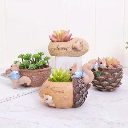 Cartoon Squirrel Succulent Flower Pot - Charming and Practical Home Decor Accessory