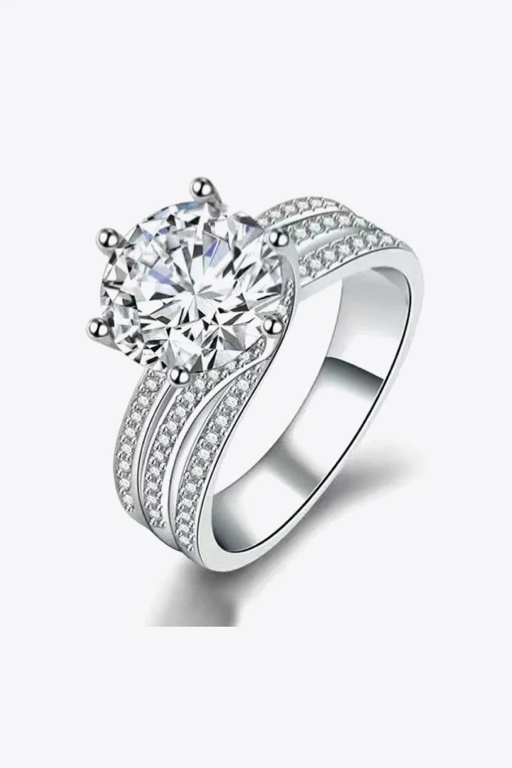 Enchanting 3 carat moissanite three-layer ring in 925 sterling silver with shimmering zircon accent stones
