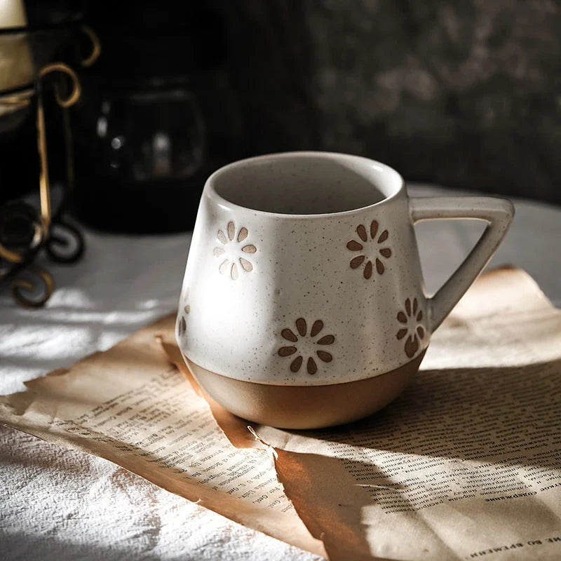 Unique hand-painted ceramic mug with retro Nordic design, featuring a large capacity and durable construction for everyday use