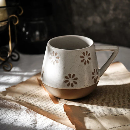 Unique hand-painted ceramic mug with retro Nordic design, featuring a large capacity and durable construction for everyday use