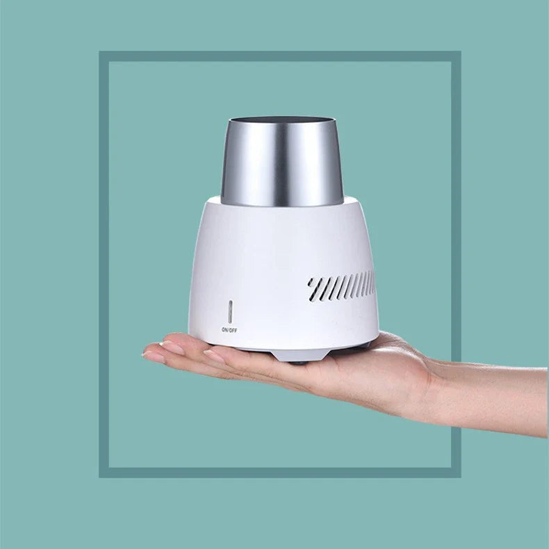 Compact and portable refrigeration unit for chilling drinks on the go, with aluminium alloy body and 400ml capacity