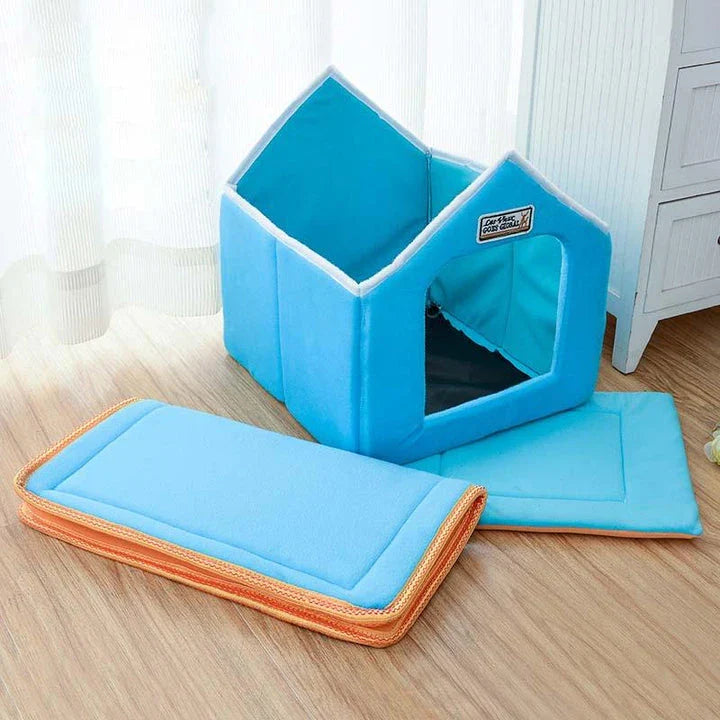 Cosy folding pet house with soft bedding in multiple sizes, crafted with premium cotton and nylon materials for ultimate comfort and relaxation.