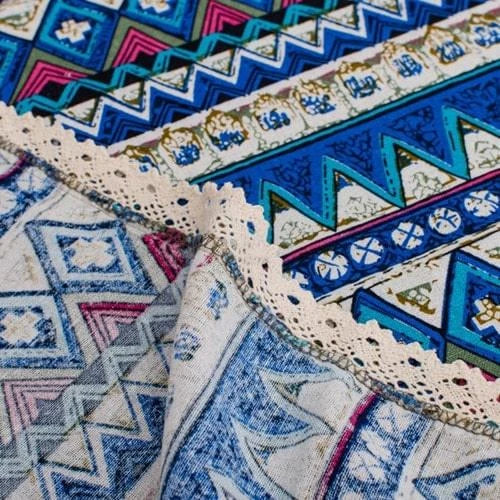 Bohemian-patterned dining tablecloth with intricate jacquard weave and vibrant colours