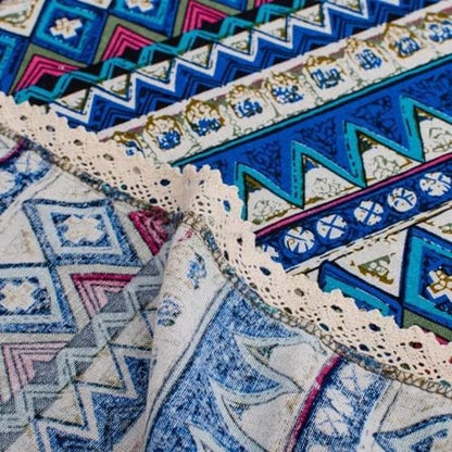 Bohemian-patterned dining tablecloth with intricate jacquard weave and vibrant colours