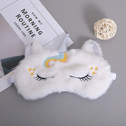 Cosy glitter unicorn sleep mask with plush fabric and adjustable elastic band for a comfortable, customised fit
