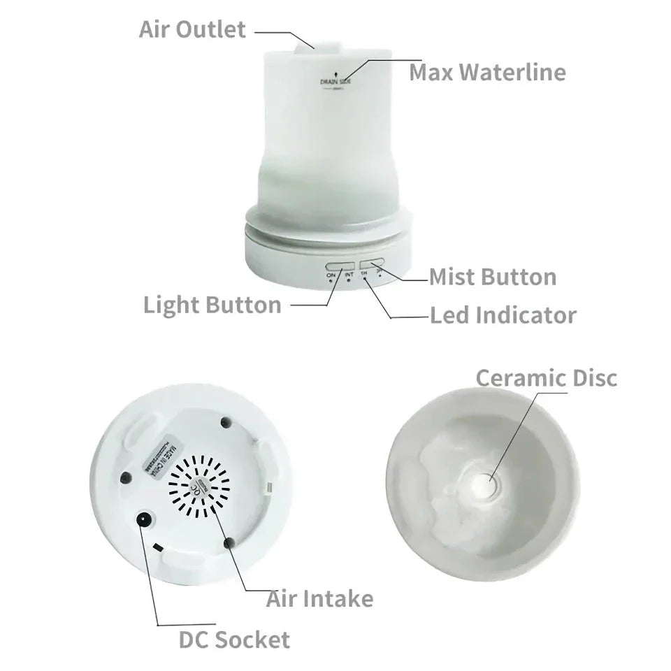 Elegant ceramic ultrasonic essential oil diffuser with timer and night light function for home ambiance and aromatherapy