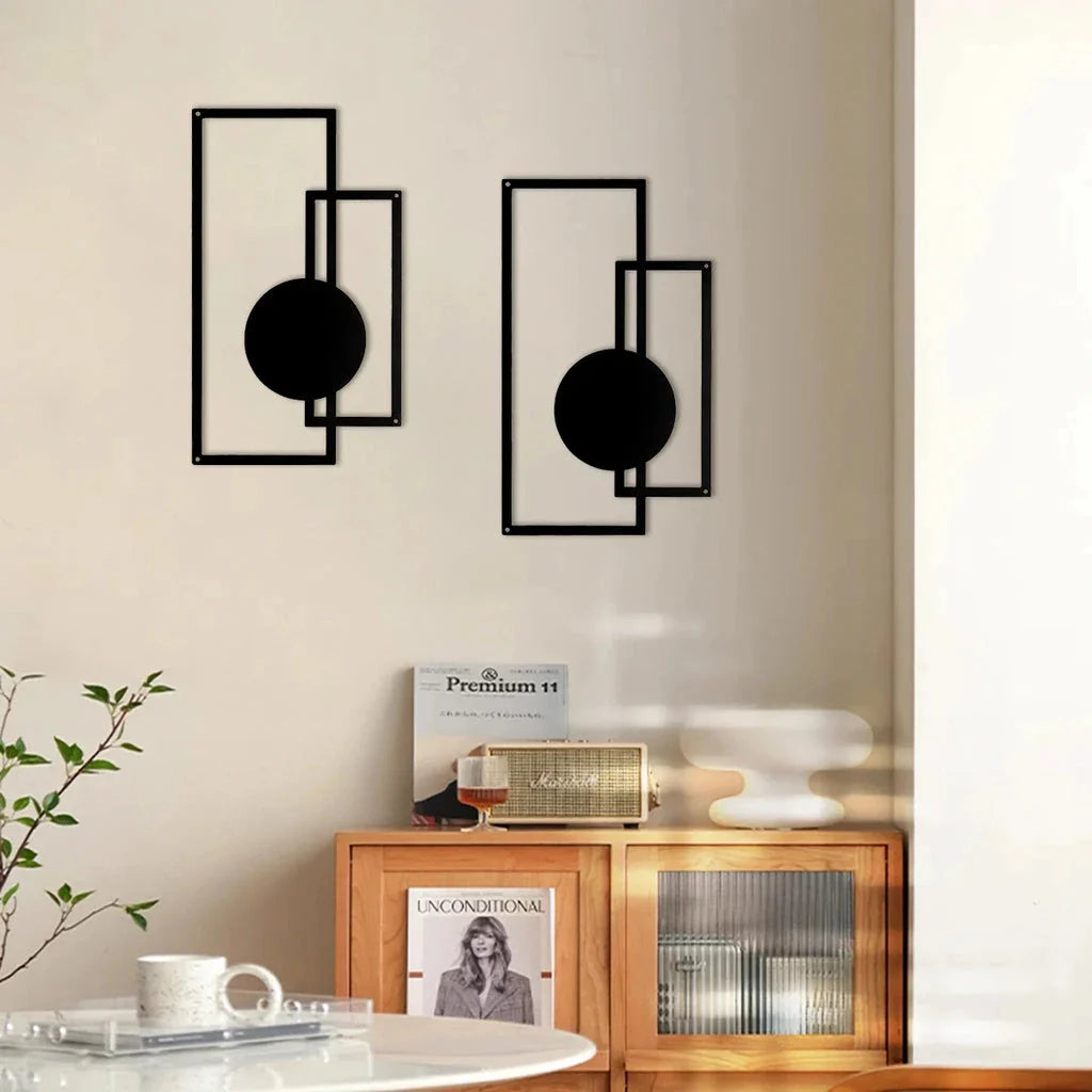 Pair of Nordic-inspired iron silhouette wall hangings in sleek black finish, adding refined sophistication to any living space