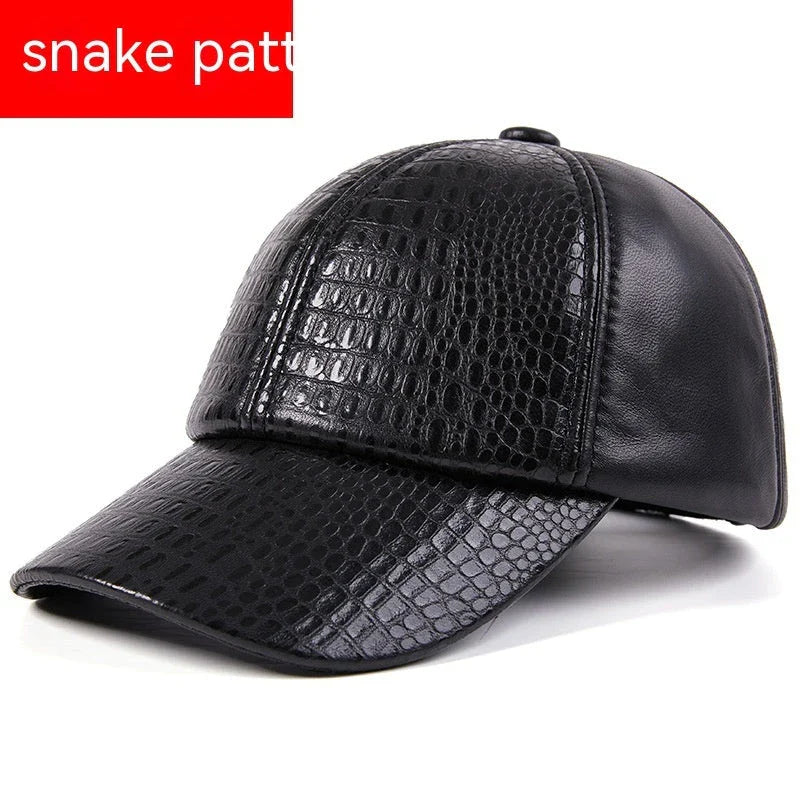 Premium leather hat with adjustable crocodile or snake pattern design, perfect for autumn and winter activities in the UK