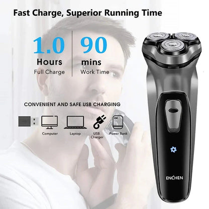 Advanced cordless electric face shaver with 3D floating heads and ultra-thin double ring cutter for a smooth, comfortable shave
