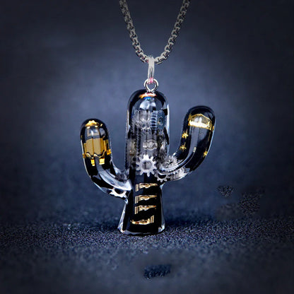 Cactus-shaped pendant necklace made of durable titanium steel with a minimalist geometric design for a sophisticated, versatile accessory