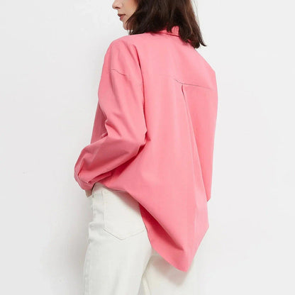 Autumn Rose Red Oversized Casual Blouse with a relaxed, chic design and a soft, breathable fabric blend