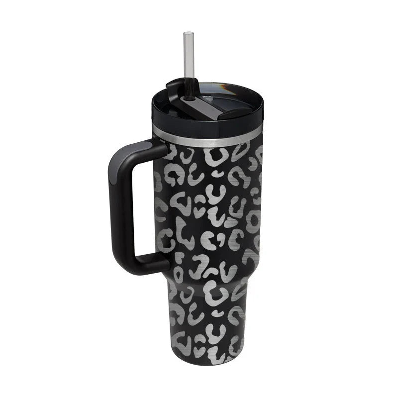 Premium insulated travel mug with straw, made of high-quality stainless steel to keep drinks hot or cold for up to 24 hours