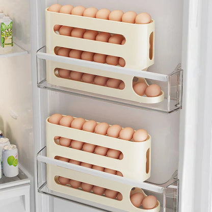 Egg Holder Organizer with Sliding Rail Shelf for Refrigerator - Durable, Space-Saving Design Holds Up to 30 Eggs