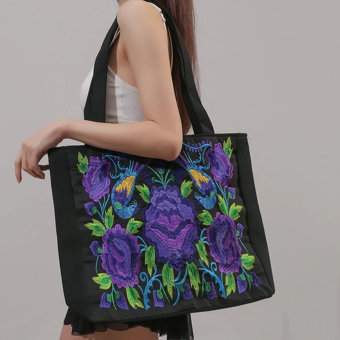 Elegant British Phoenix Embroidered Canvas Shoulder Bag for Women - Timeless Elegance and Cultural Heritage