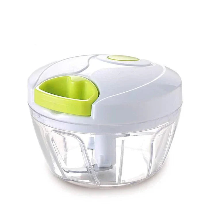 Portable Hand Pull Food Chopper with light green body and 3 sharp blades for easy chopping, slicing, and dicing in UK kitchens