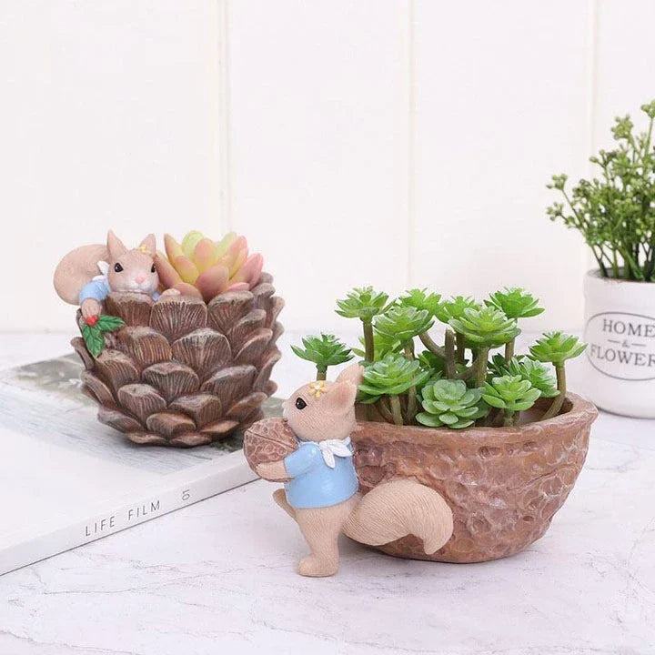 Cartoon Squirrel Succulent Flower Pot - Charming and Practical Home Decor Accessory