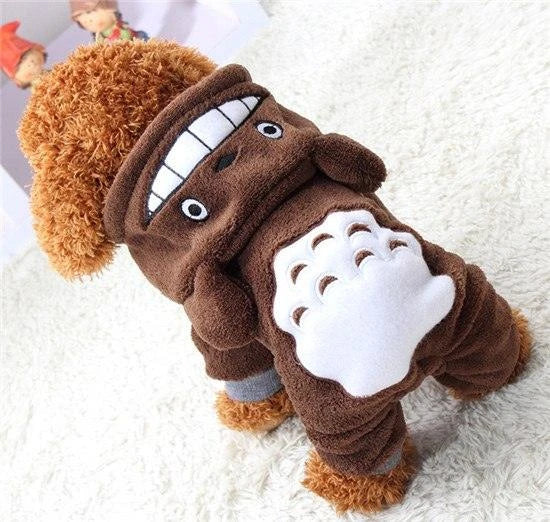 Cosy and comfortable fleece jumpsuit for small dogs in a classic brown colour